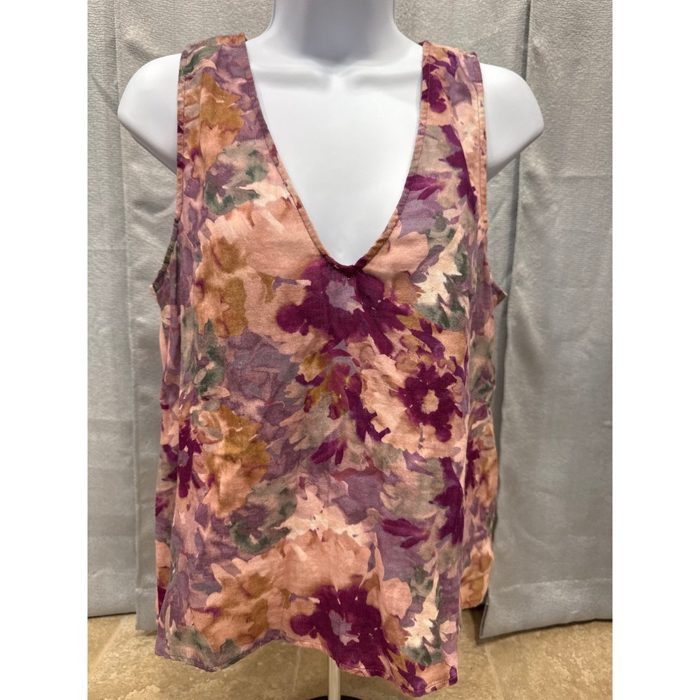 Pete & Greta Johnny Was Women's Small Floral Cotton‎ Gauze V-Neck Tank Top